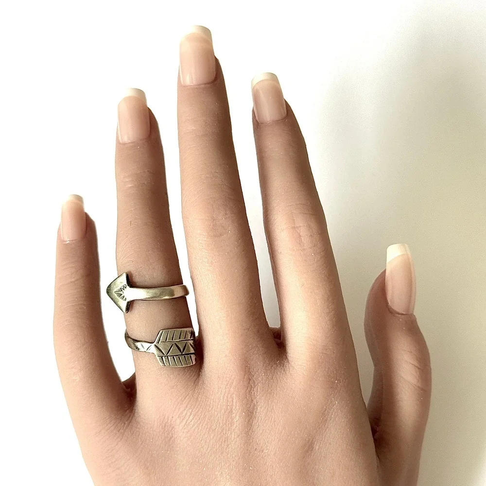 Navajo Turquoise Wrap Ring Feather Sz 6 Adjustable Bypass Sterling Signed‎ N
